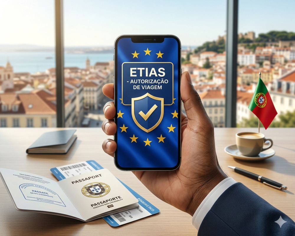 Tela de celular com autorização digital aprovada — Etias Portugal.